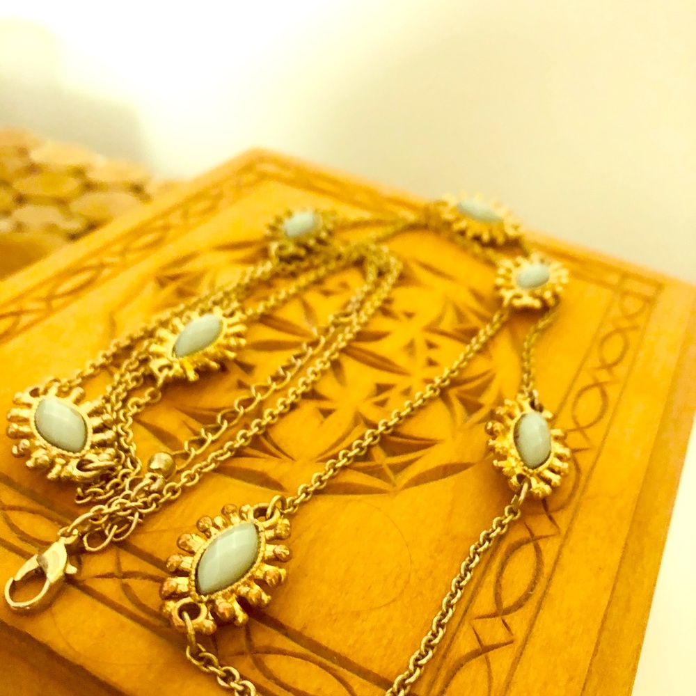 Blue and gold boho necklace